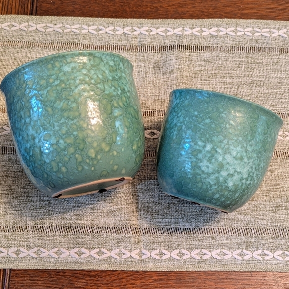 Vintage 1960's Scheurich Keramik Qty Two - Aqua/Turquoise Green Ceramic Planters - Picture 6 of 11